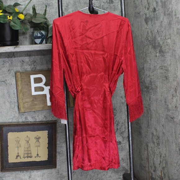 Linea Donatella Womens Satin Fringe-Trim Chemise OTF090 Crimson Red L - Picture 2 of 7